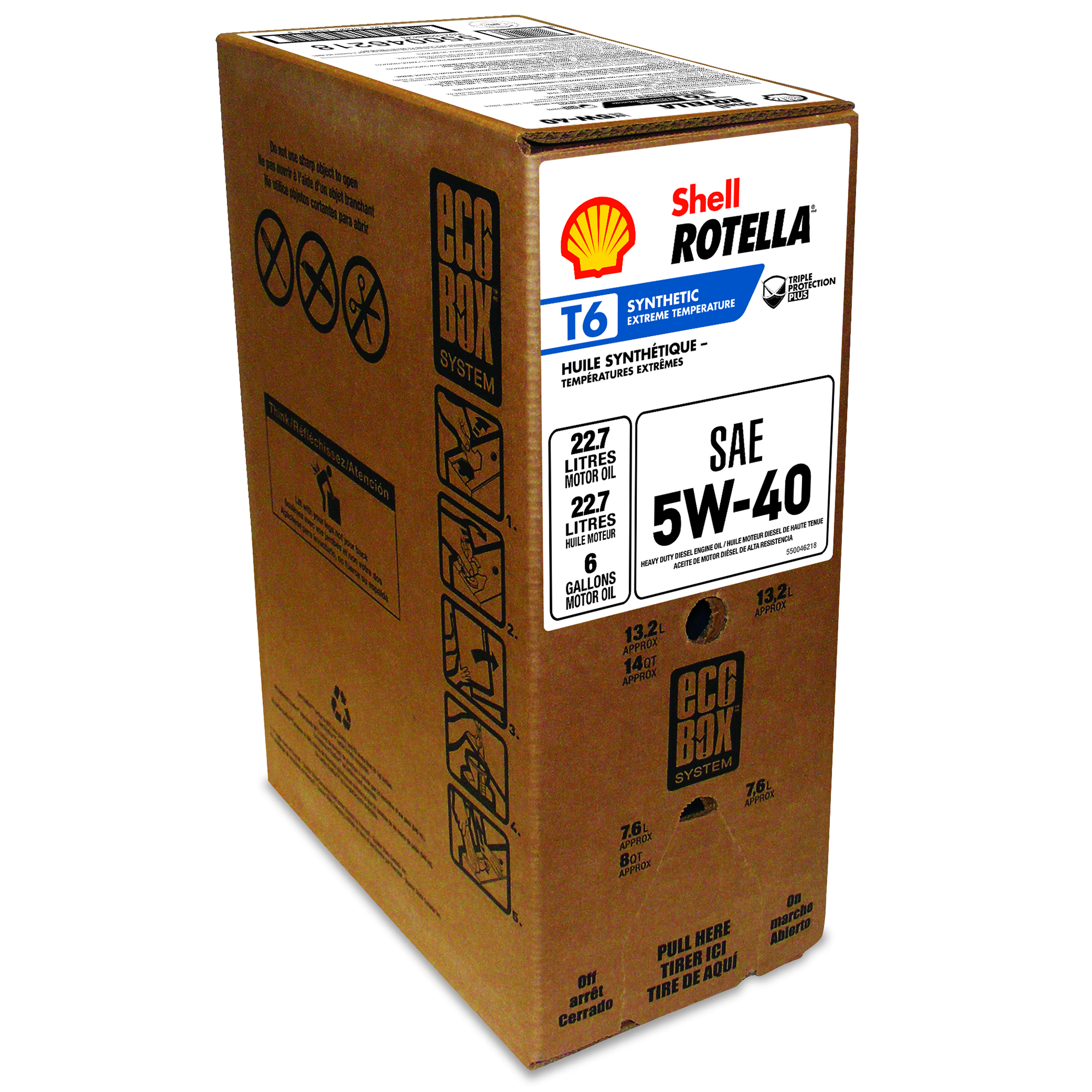 Shell Rotella T6 5W-40 -  | Container: 24 Qt/6 Gallon Bag in Box | Shipped as: 1 X 24 Qt Ecobox