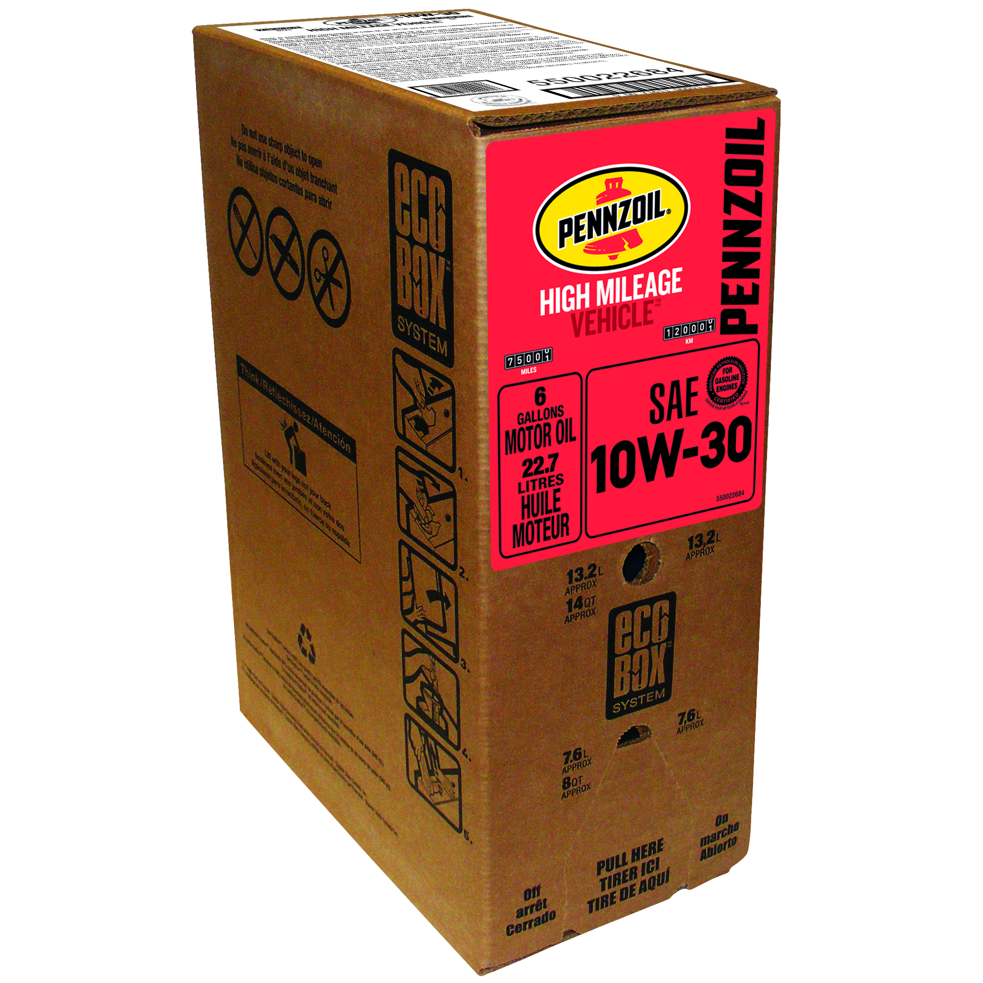 Pennzoil SAE 10W-30 Motor Oil -  | Container: 24 Qt/6 Gallon Bag in Box | Shipped as: 1 X 24 Qt Ecobox