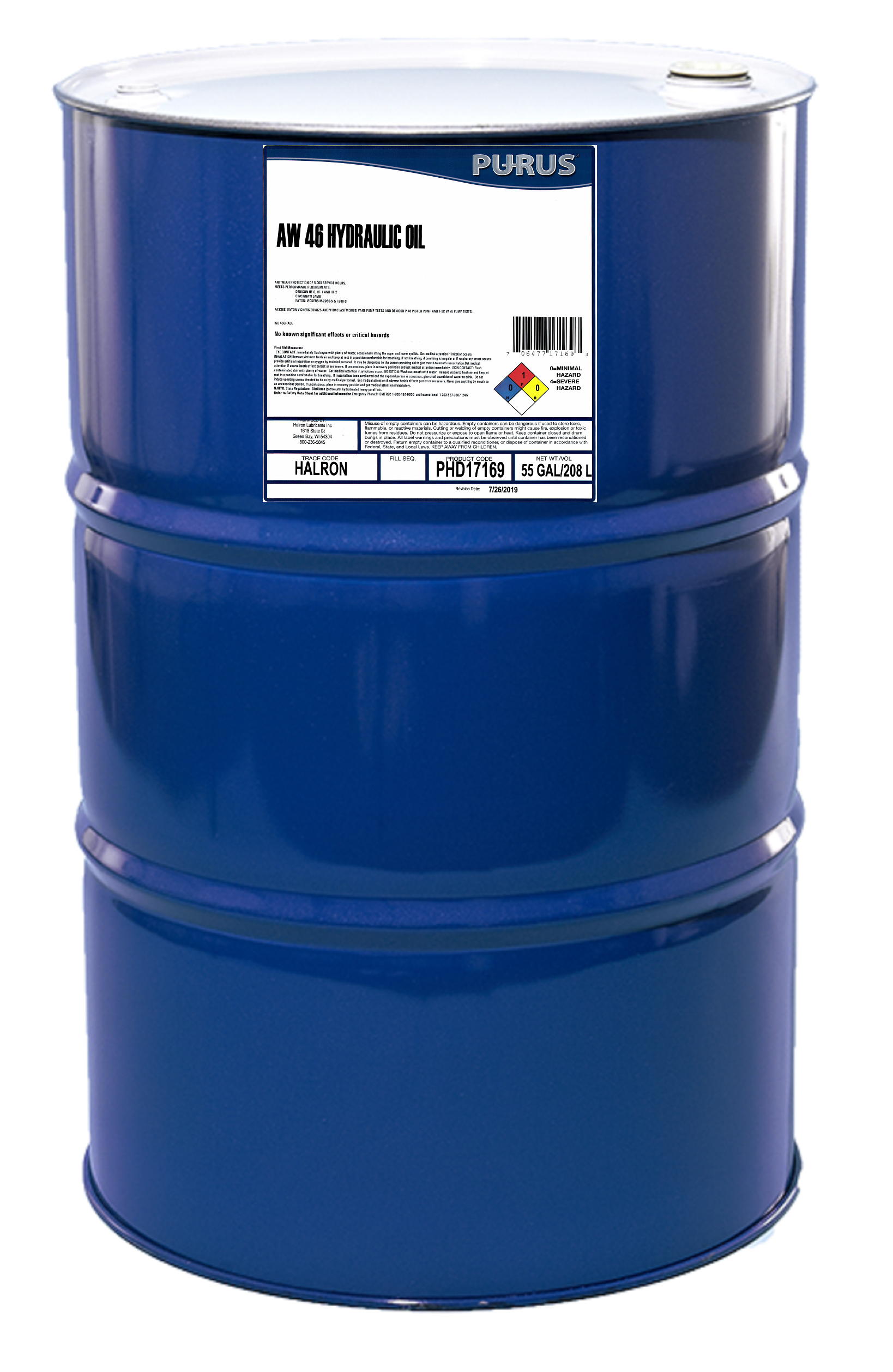 PURUS® Premium AW 46 Hydraulic Oil  -  | Container: 55 Gallon Drum | Shipped as: 1 x 55 Gallon Drum