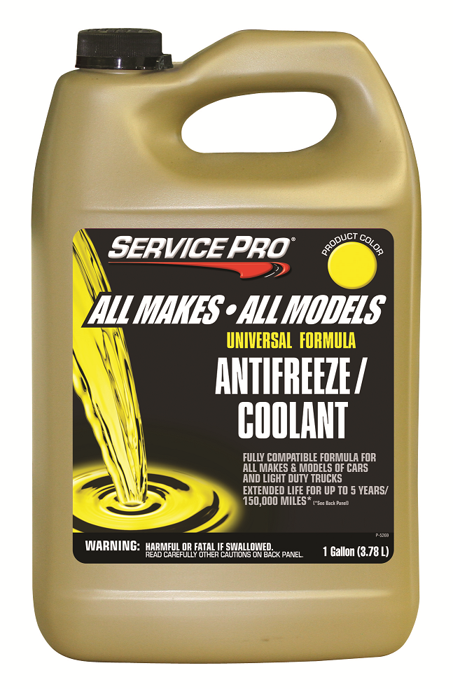 Service Pro All Makes - All Models Universal Formula Antifreeze/Coolant - Yellow | Container: 1 Gallon Jug | Shipped as: Case of 6 x 1 Gallon Jugs