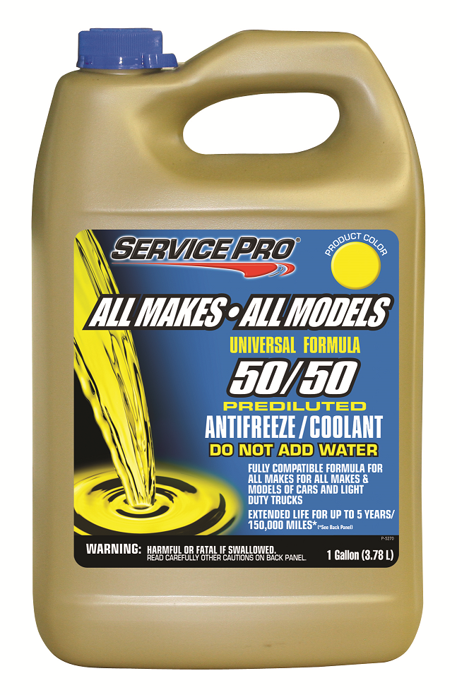 Service Pro All Makes - All Models 50/50 Universal Formula Antifreeze/Coolant - Yellow | Container: 1 Gallon Jug | Shipped as: Case of 6 x 1 Gallon Jugs