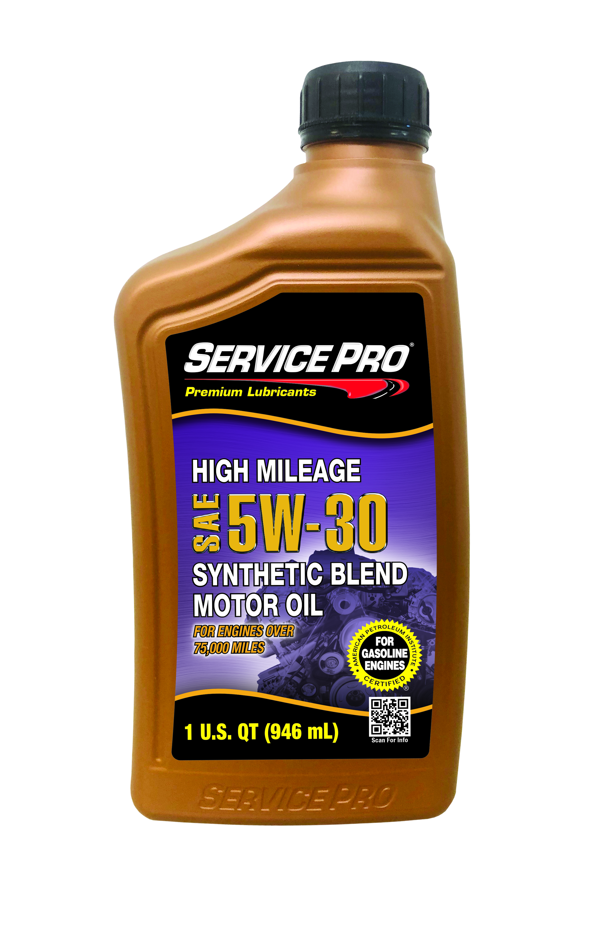 Service Pro Premium Synthetic Blend High Mileage API SN Plus Motor Oil 5W-30 -  | Container: 1 Qt Bottle | Shipped as: Case of 6 X 1 Qt Bottles