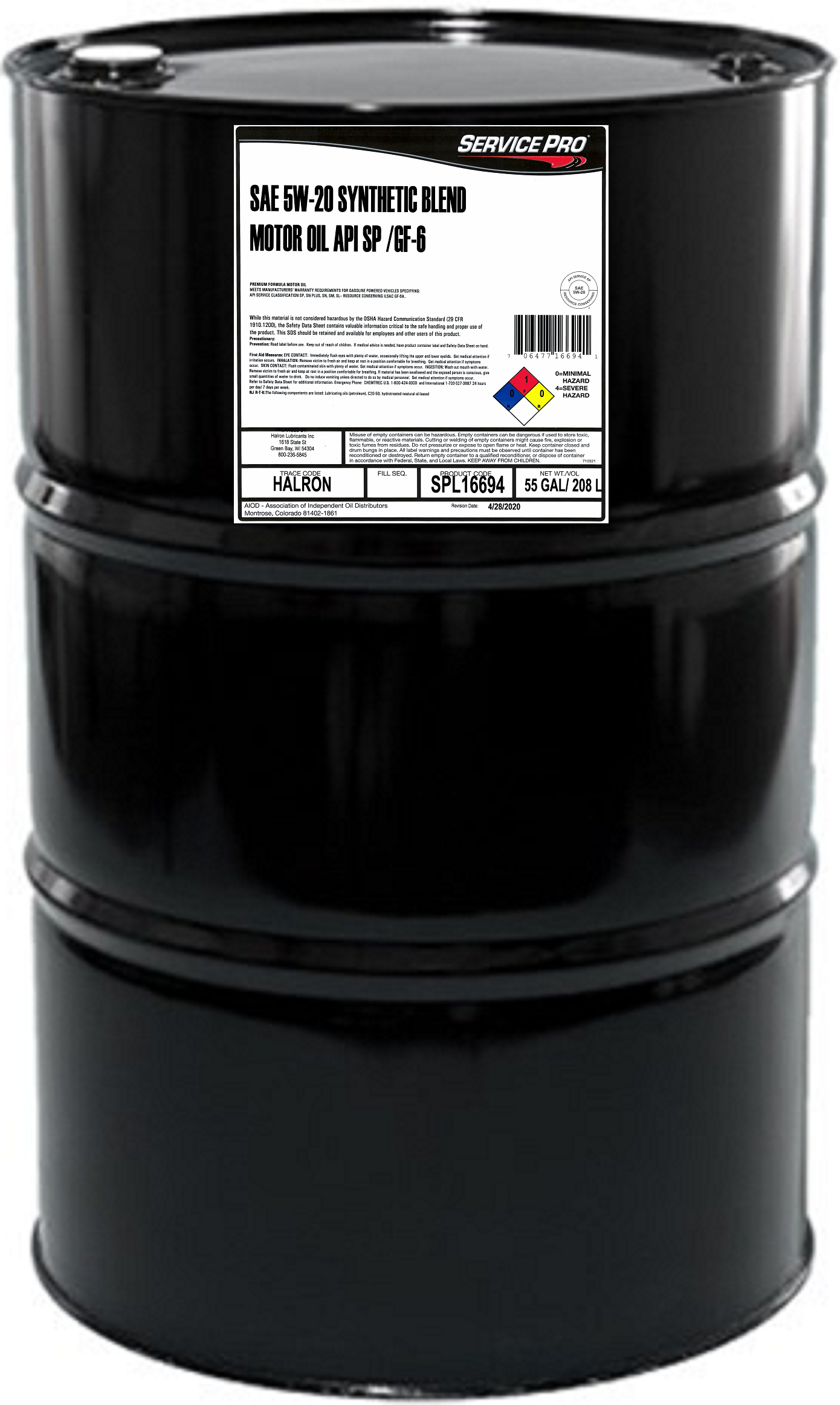 Service Pro Premium Synthetic Blend Motor Oil 5W-20 -  | Container: 55 Gallon Drum | Shipped as: 1 X 55 Gallon Drum